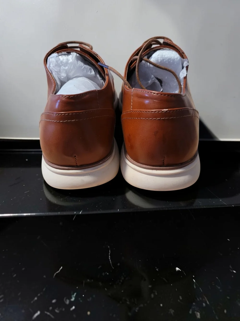 Men's Tan Leather Derby Shoes with White Sole
